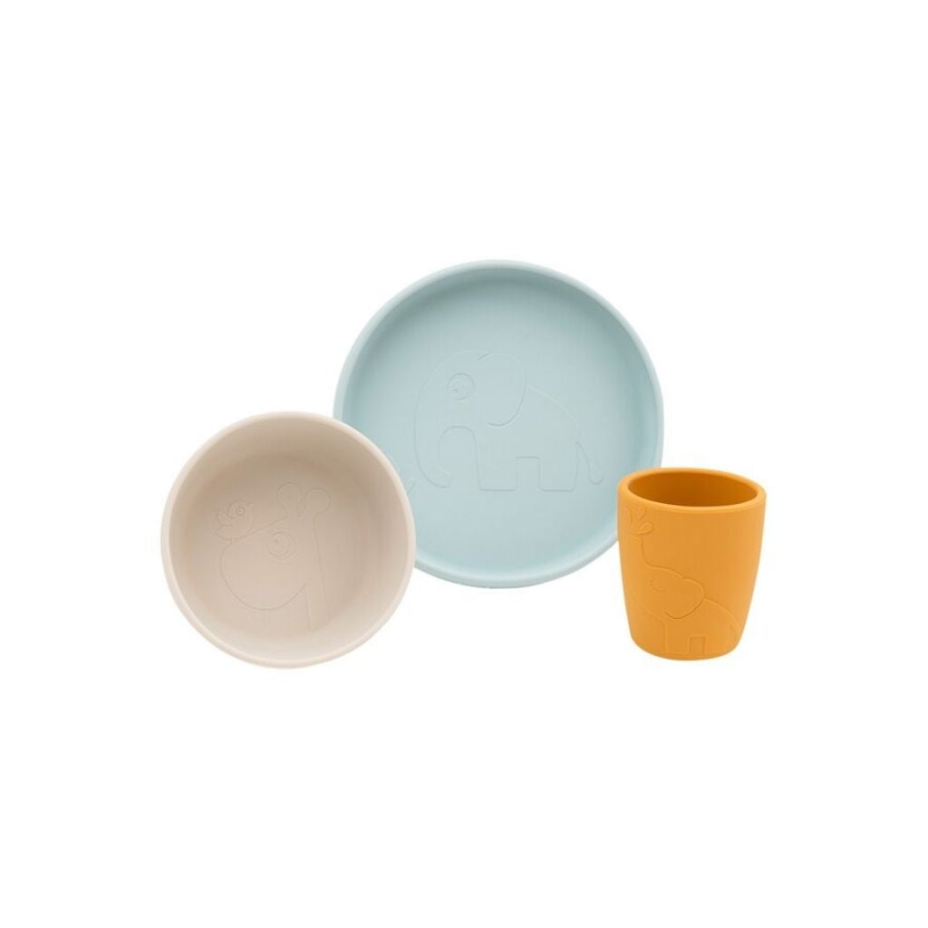 Done by Deer Set repas 3 pièces Stick & Stay Deer Friends Blue/Mustard/Sand