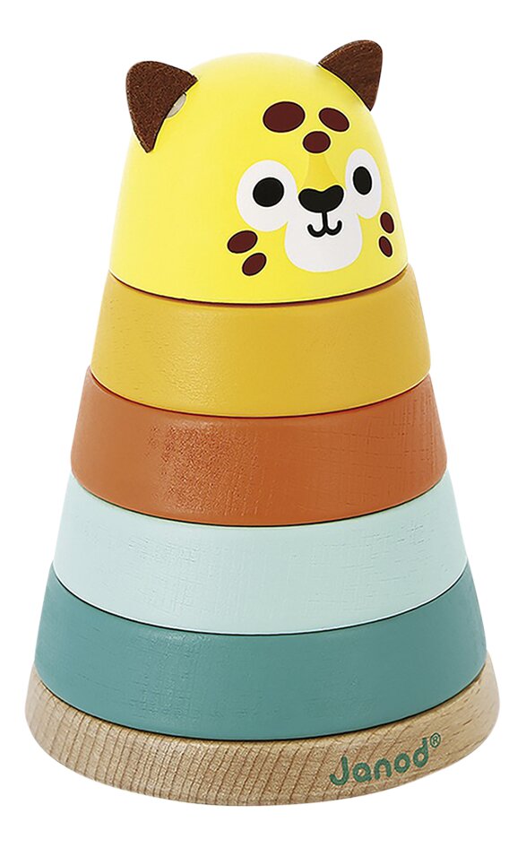 Janod Anneaux en bois à empiler Jaguar Tropik