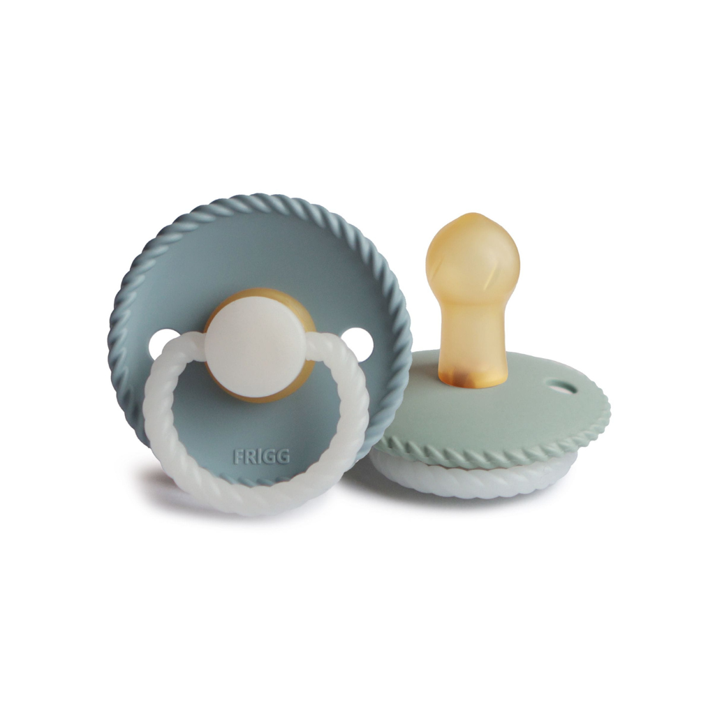 FRIGG Fopspeen 0 - 6 maanden Rope Night latex Stone Blue/Sage - 2 stuks