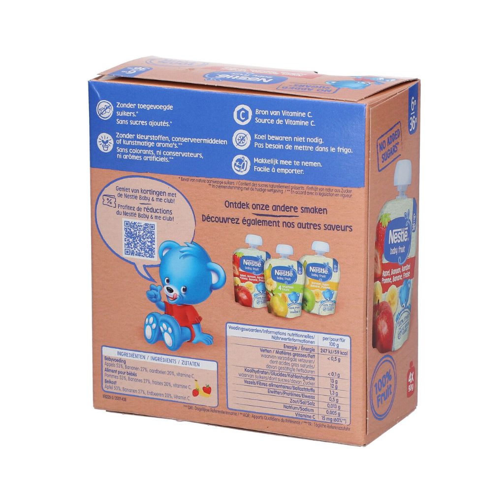 Nestle Compote BABY FRUIT Appel Banaan Aardbei 90g - 4 stuks