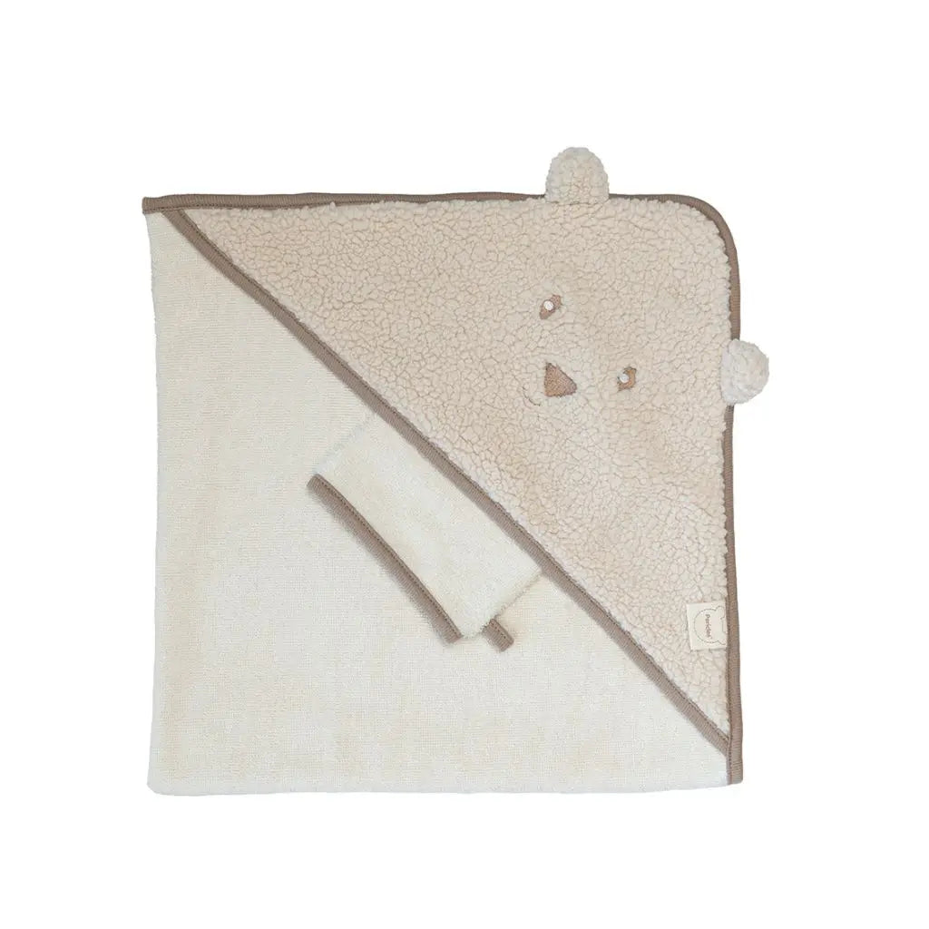 Pericles Cape de bain + gant de toilette ours crème