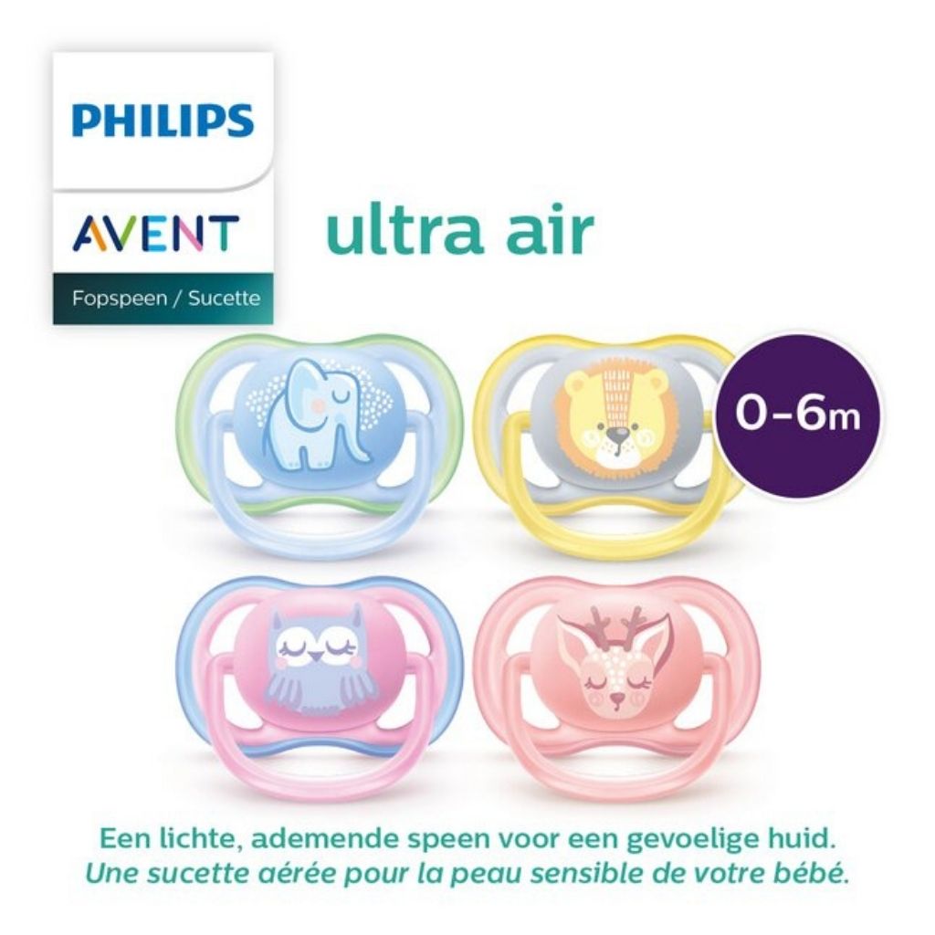 Philips AVENT Fopspeen 0 - 6 maanden Air Animals blauw/geel/roze - 2 stuks