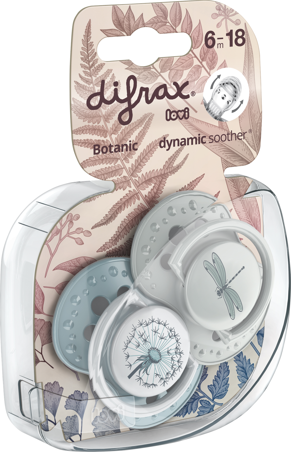 Difrax Fopspeen + 6 maanden LOVI Dynamic Botanic Blue/Green - 2 stuks