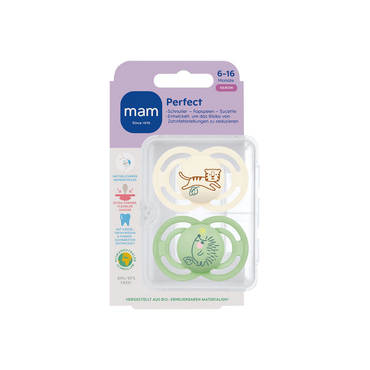 MAM Fopspeen + 6 maanden Perfect Silicone beige/groen - 2 stuks