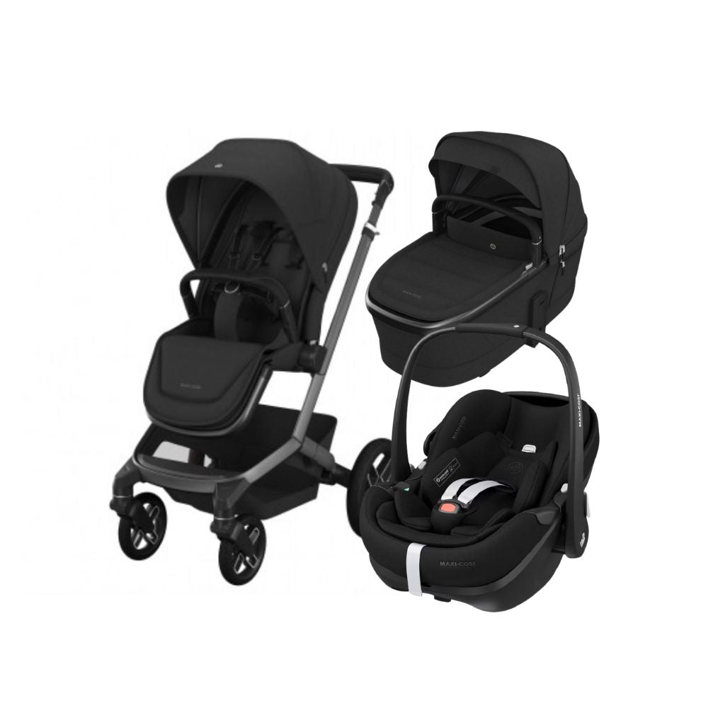 Maxi-Cosi Kinderwagen 4-in-1 Fame Twillic Black + draagmand + Autostoel Pebble 360 pro 2 + basis Familyfix 360 Pro