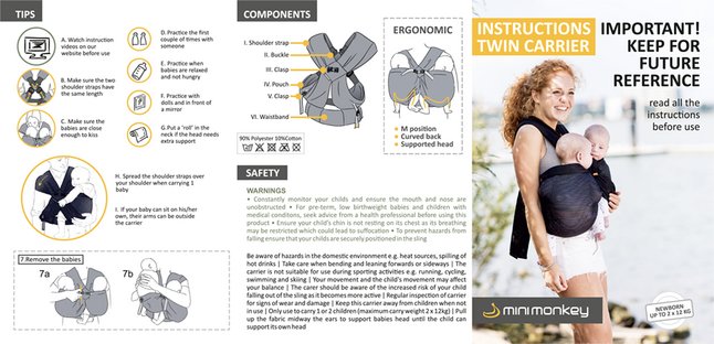Minimonkey Porte-bébé ventral Twin mesh black