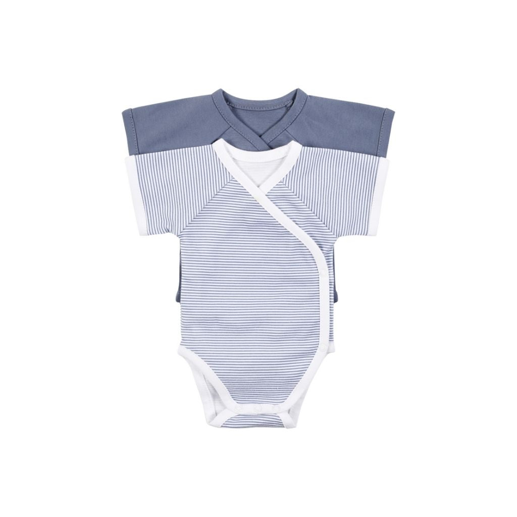 Dreambee Body met overslag en korte mouwen Essentials streepjes blauw - 2 stuks
