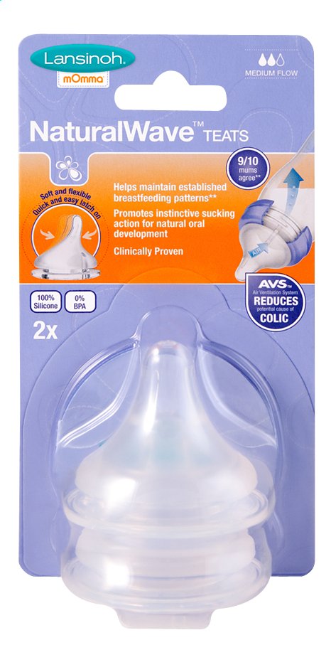 Lansinoh Tetine anticolique NaturalWave debit normal - 2 pièces