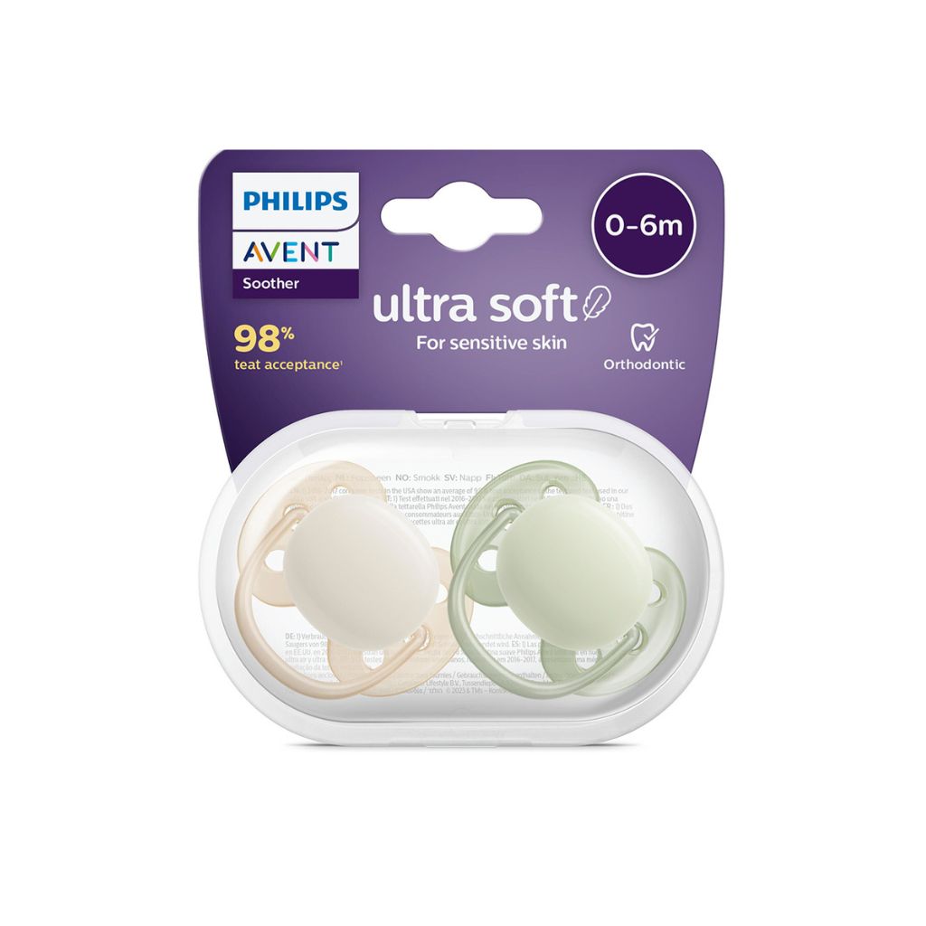 Philips AVENT Fopspeen + 0 maanden Ultra Soft beige, lichtgroen - 2 stuks