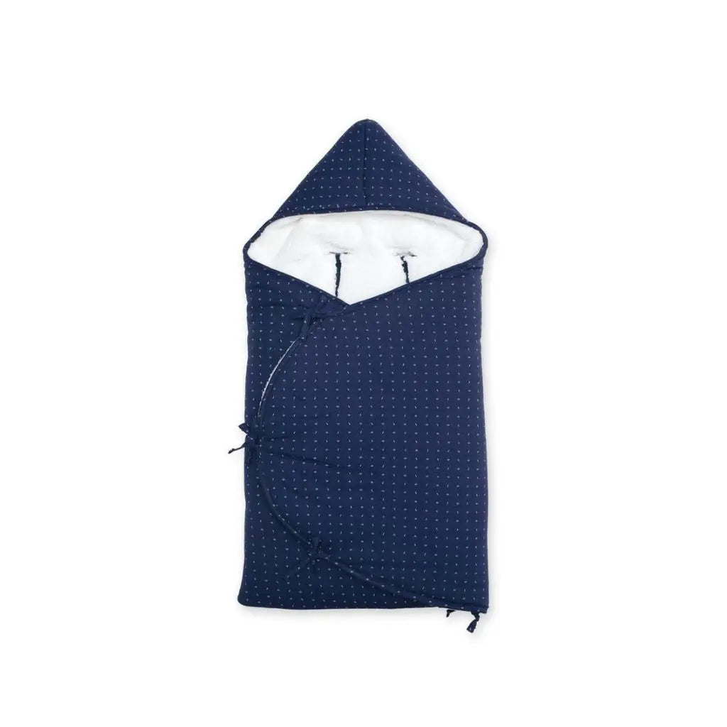 Bemini Inwikkeldeken voor draagbare autostoel, Mini Nest, pady jersey/teddy, blue/ecru 20, 3 en 5 puntgordel