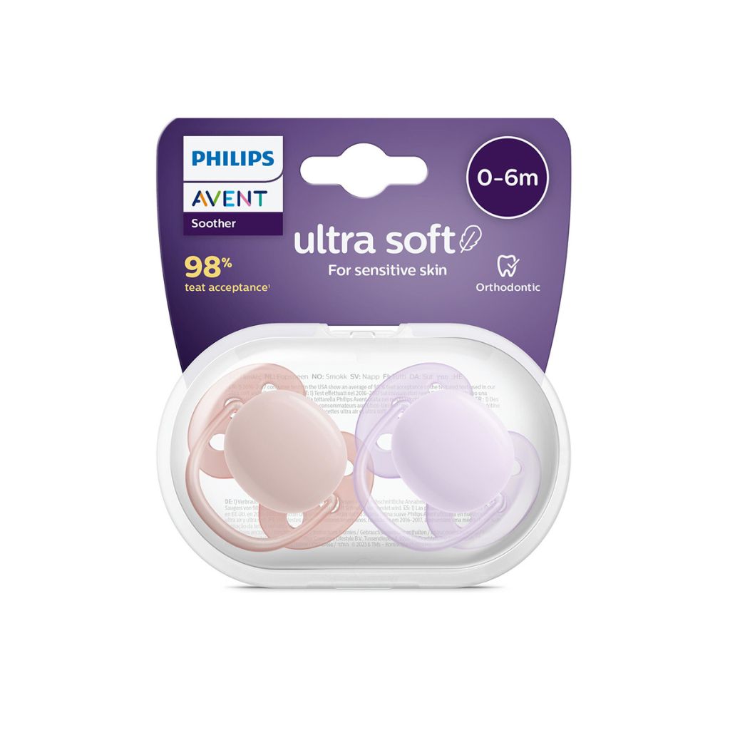 Philips AVENT Fopspeen + 0 maanden Ultra Soft lila, roze - 2 stuks