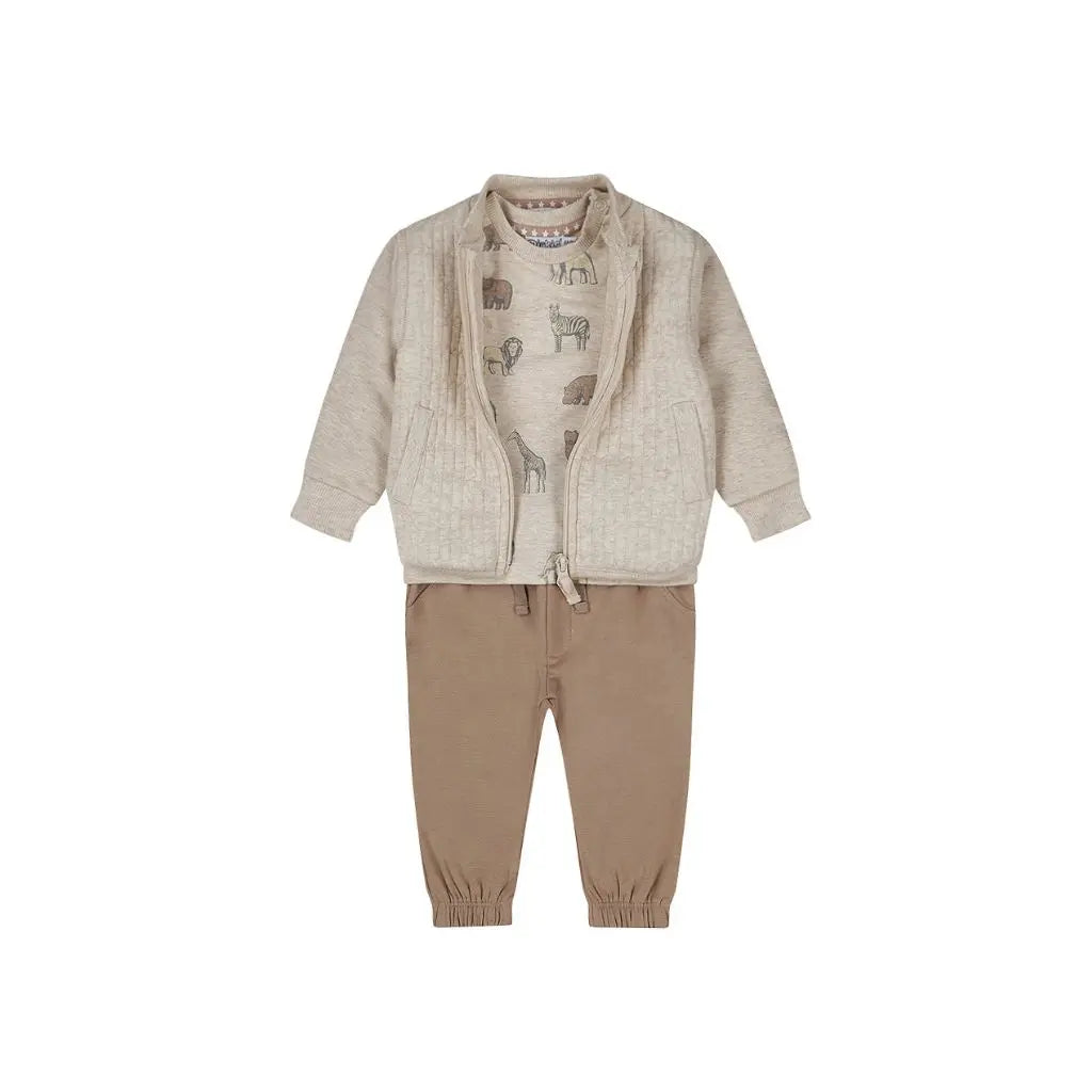 Dirkje Set 3-delig broek t-shirt cardigan Pebble jongen