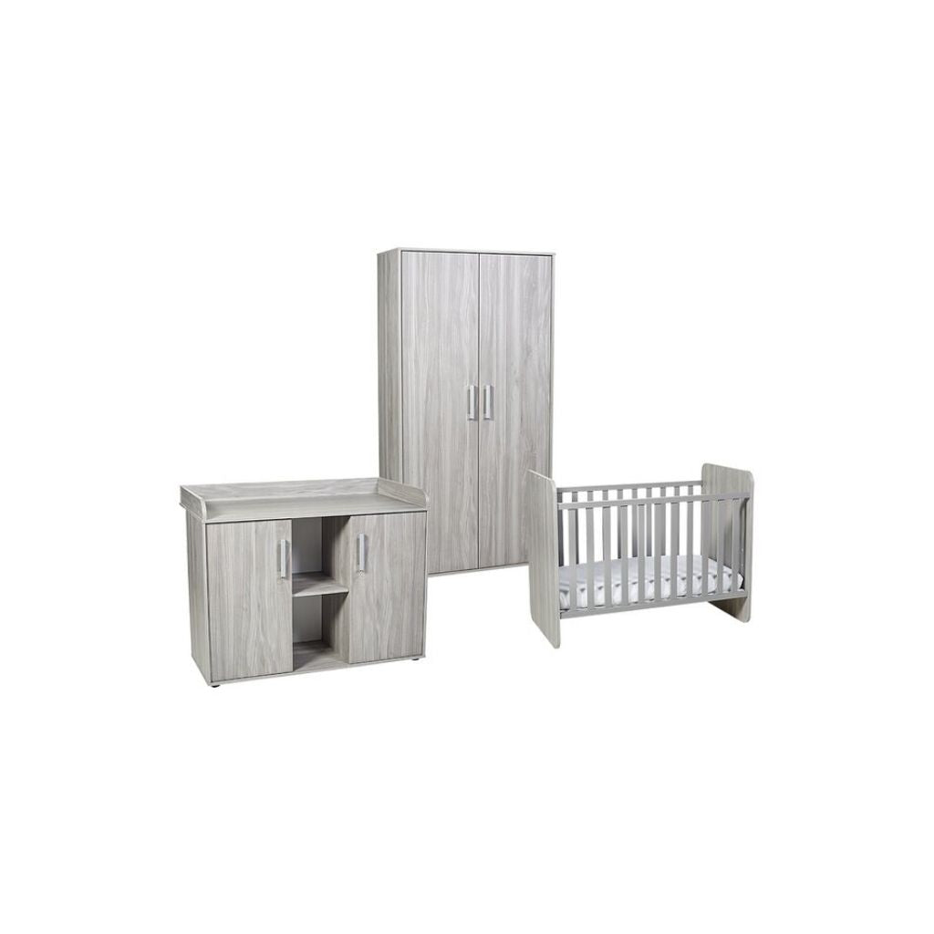 Transland Chambre de bébé 3 pièces (lit évolutif + commode + armoire 2 portes) Nolan