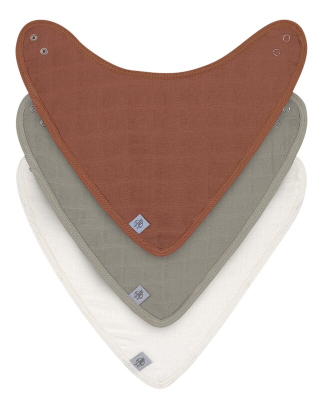 Lässig Bavoir bandana Mousseline Terry Rouille/Olive/Laité - 3 pièces