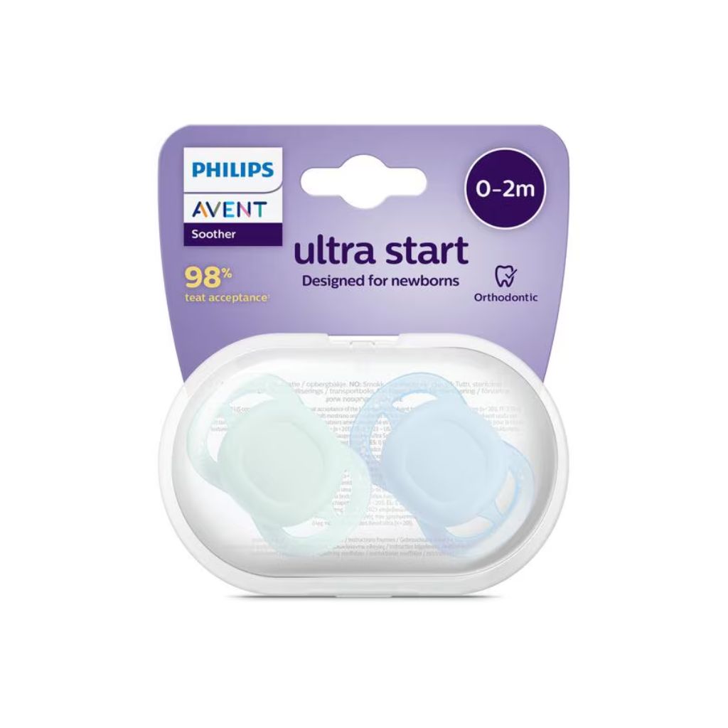 Philips AVENT Fopspeen + 0 maanden Ultra Start Mix munt/blauw, lila/perzik - 2 stuks