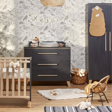 Transland Chambre de bébé 3 pièces (lit évolutif + commode + armoire 3 portes) Steffi noir