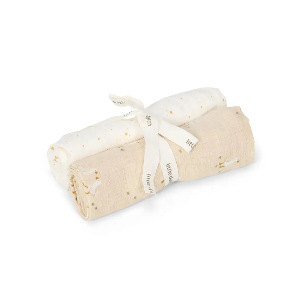 Little Dutch Essuie tetra Newborn Naturals Little Goose Beige L 70 x Lg 70 cm - 2 pièces