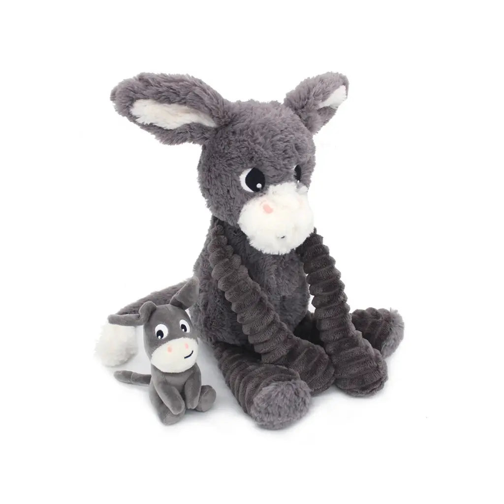 Les Déglingos Peluche Poitou l'âne Maman et Bébé Gris Ptipotos