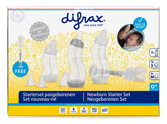 Difrax Set de démarrage avec goupillon Newborn blanc/gris