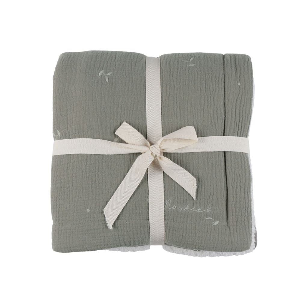 Noukie's Deken muslin & sherpa  kaki 75 x 100 cm