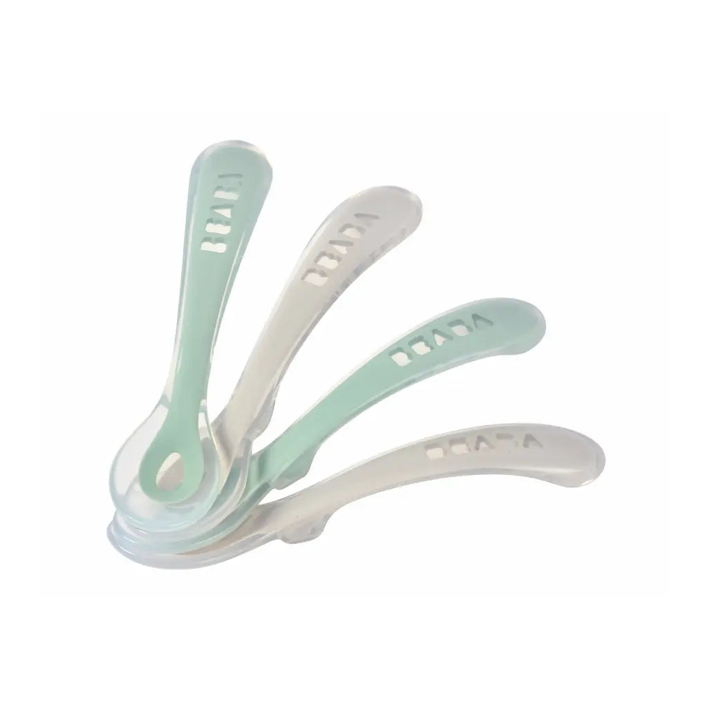 Béaba Cuillère en silicone 2e âge Velvet grey/Sage green - 4 pièces