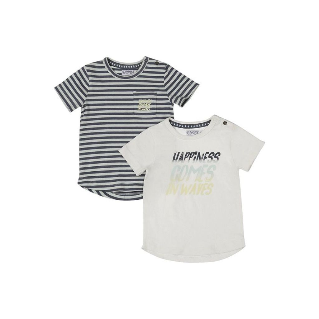 dirkje t-shirt 2stuks korte mouw streep tekst m 92 White boy