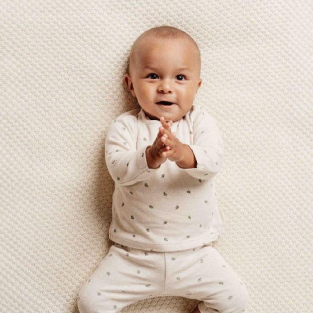 Little Dutch T-shirt met lange mouwen Little Farm Green leaves Sand