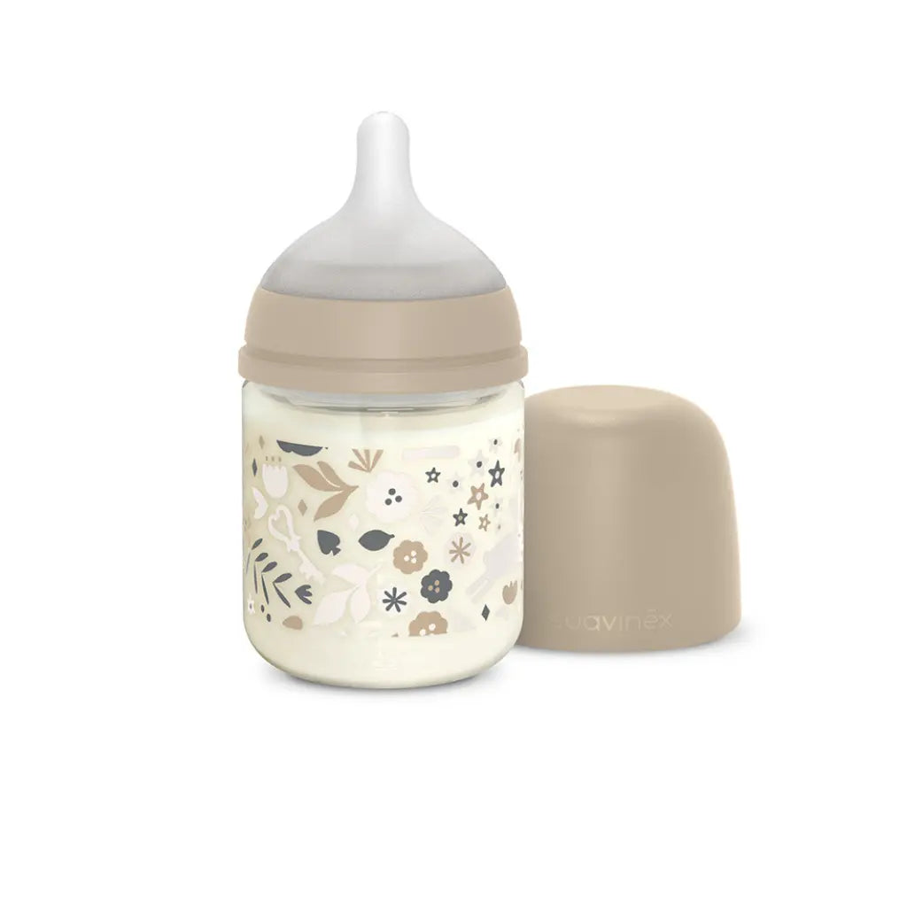 Suavinex Glazen zuigfles Wonderland 0+ trage melktoevoer 120 ml beige