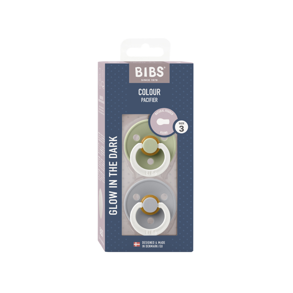 Bibs Fopspeen + 18 maanden Glow in the dark Sage/Cloud - 2 stuks