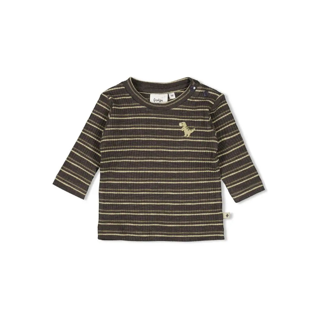 Feetje Tshirt lange mouw rib met streep - Rawrsome Anthracite melange Jongen