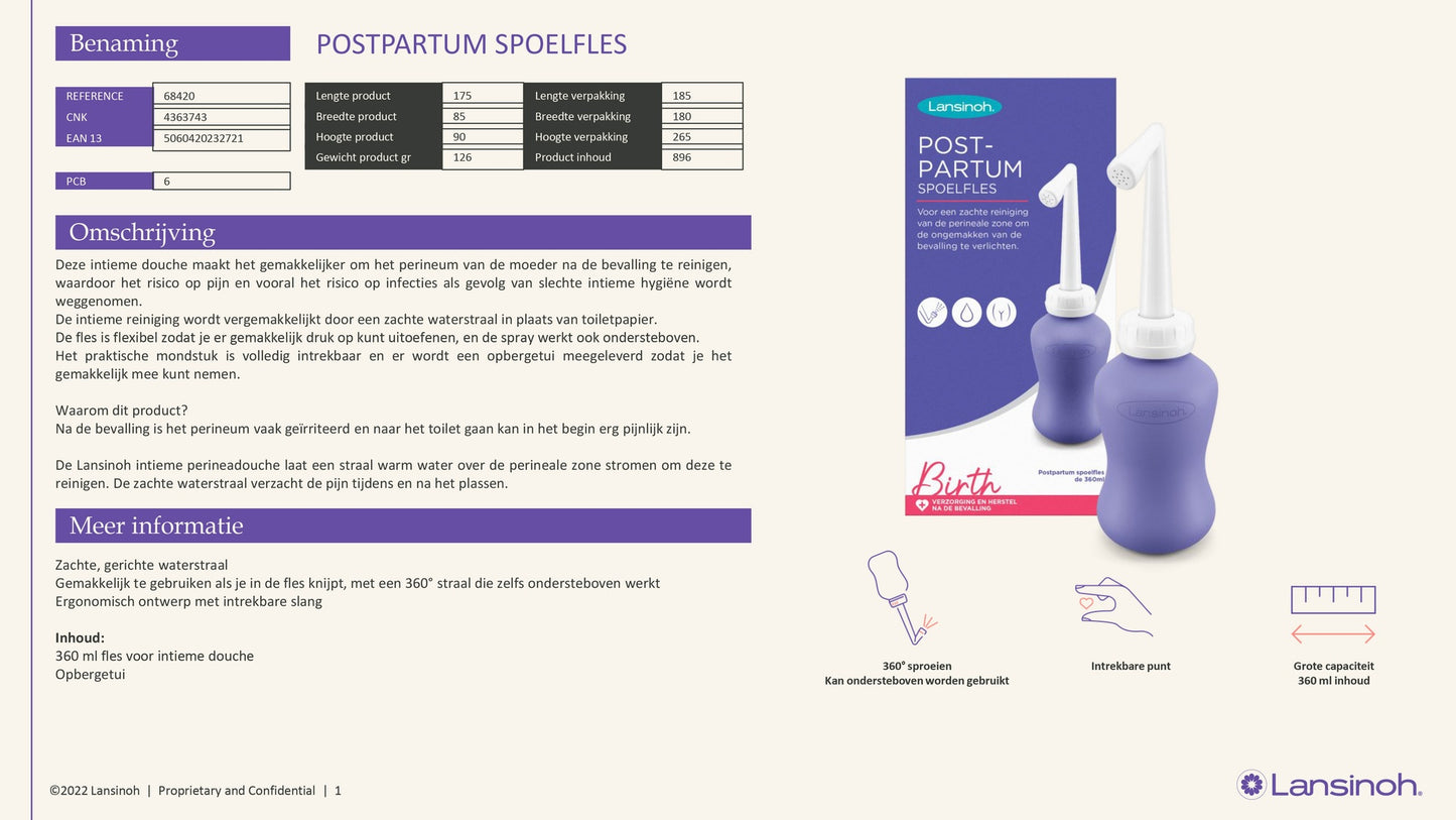 Lansinoh Postpartum Spoelfles 360 ml