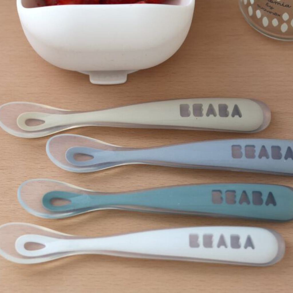 Béaba Lot de 4 cuillères en silicone Pebble / Sky blue / Baltic Blue / Clay