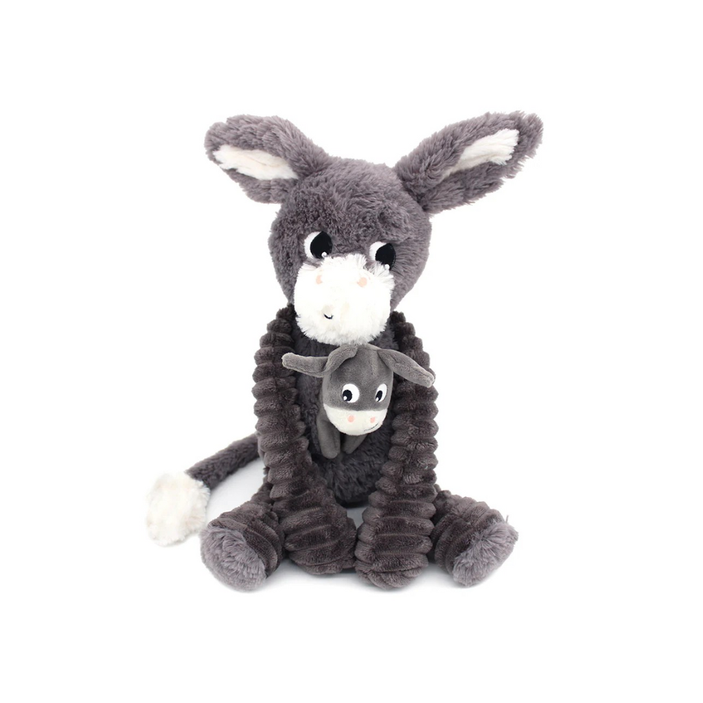 Les Déglingos Peluche Poitou l'âne Maman et Bébé Gris Ptipotos