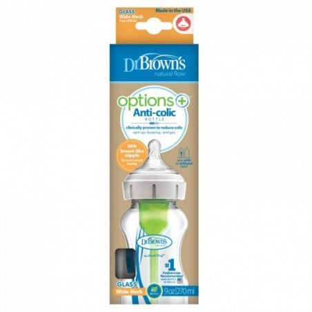 Dr. Brown's Biberon en verre Options+ à col large transparent 270 ml