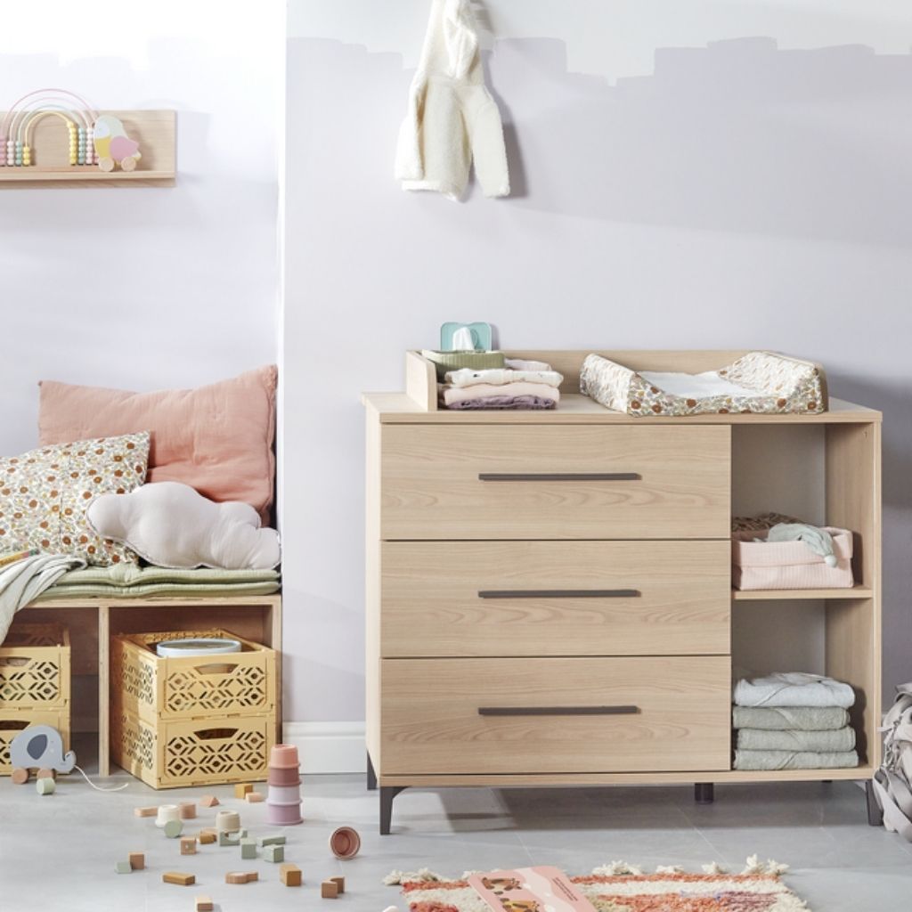Transland Chambre de bébé 3 pièces (lit évolutif + commode + armoire 2 portes) Niel
