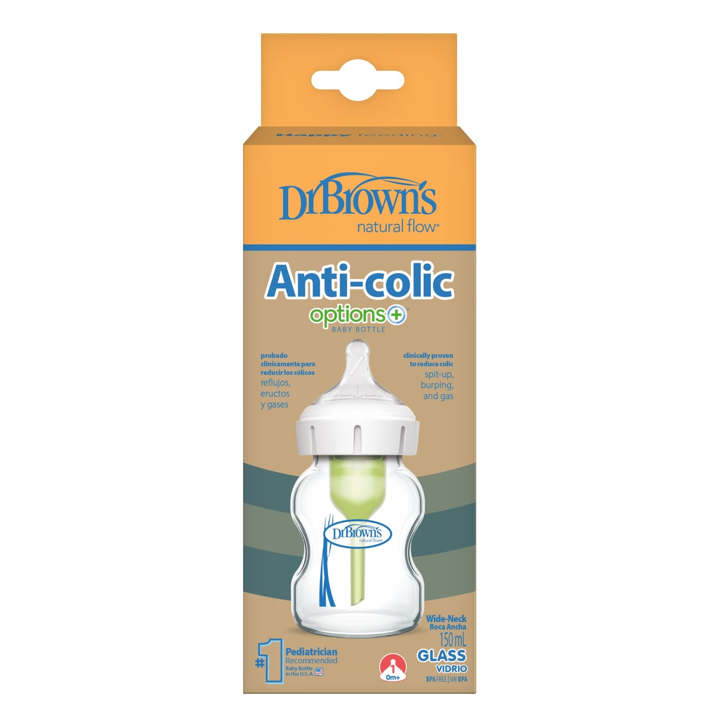 Dr. Brown's Biberon anticolique Options+ en verre à col large transparent 150 ml