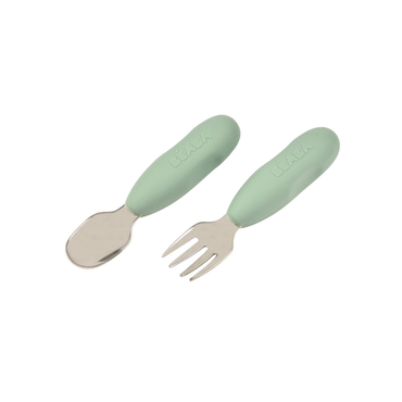 Béaba Set de couverts en acier inoxydable Sage Green - 2 pièces