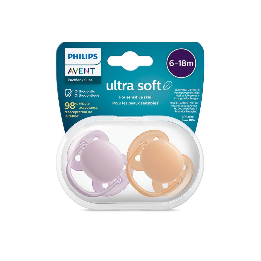Philips AVENT Fopspeen 6 - 18 maanden Ultra Soft lila, oranje - 2 stuks