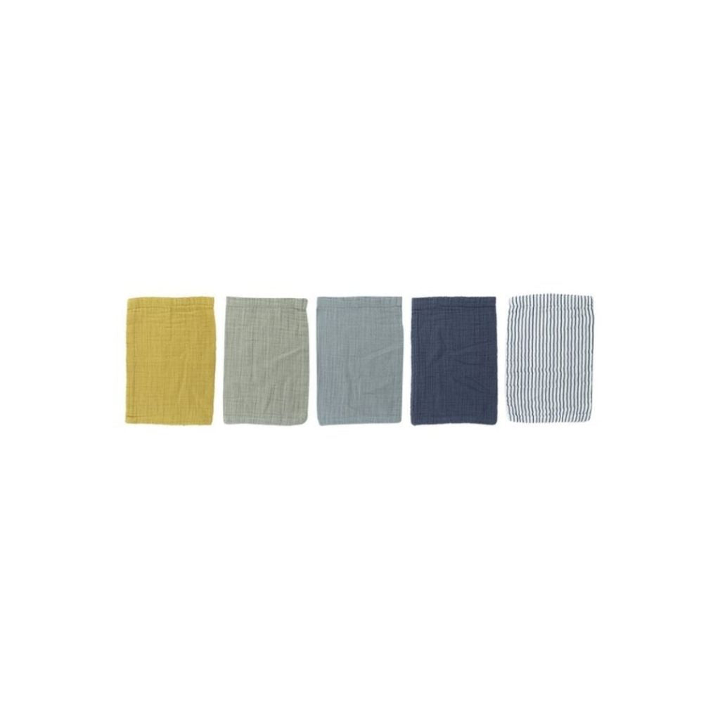 Dreambee Gant de toilette hydrophile Essentials ocre/bleu/gris - 5 pièces