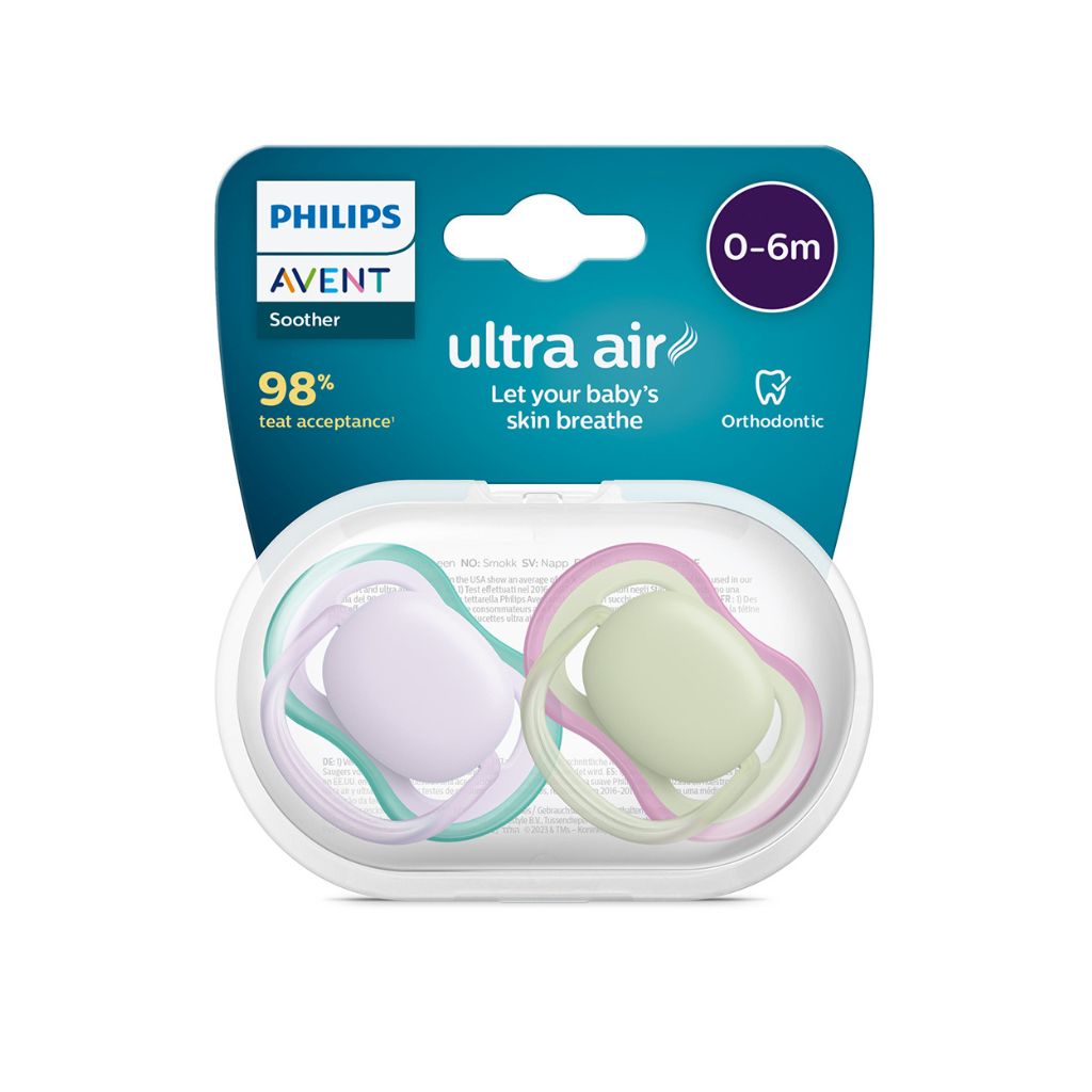 Philips AVENT Fopspeen 0 - 6 maanden Ultra Air Pistache, lila - 2 stuks