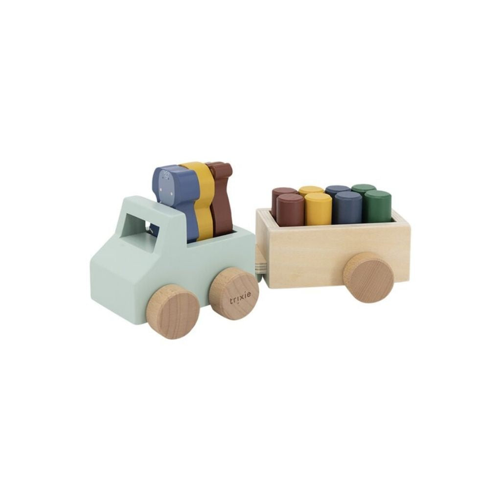 Trixie houten dierenauto met aanhangwagen
