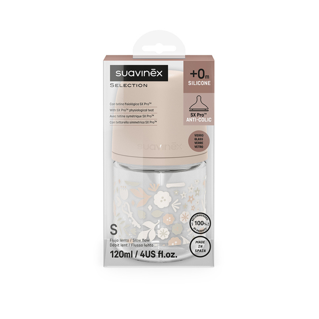Suavinex Biberon en verre Wonderland 0+ Débit lent Rose 120 ml
