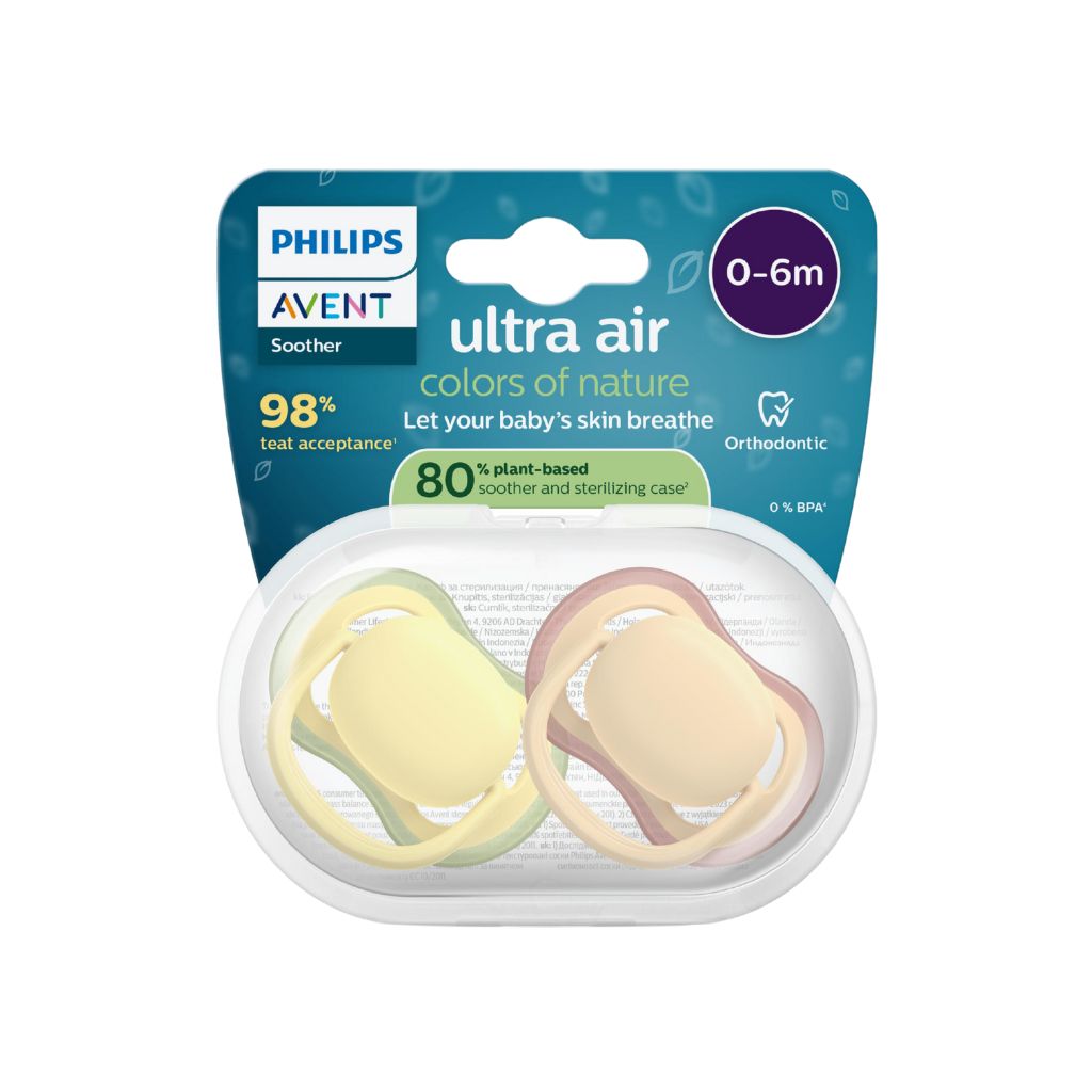 AVENT Sucette 0-6 mois Ultra Air beige/vert - 2 pièces