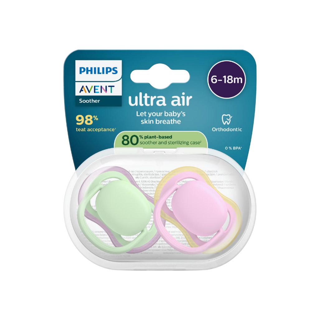 AVENT Sucette 6-18 mois Ultra Air rose/vert - 2 pièces