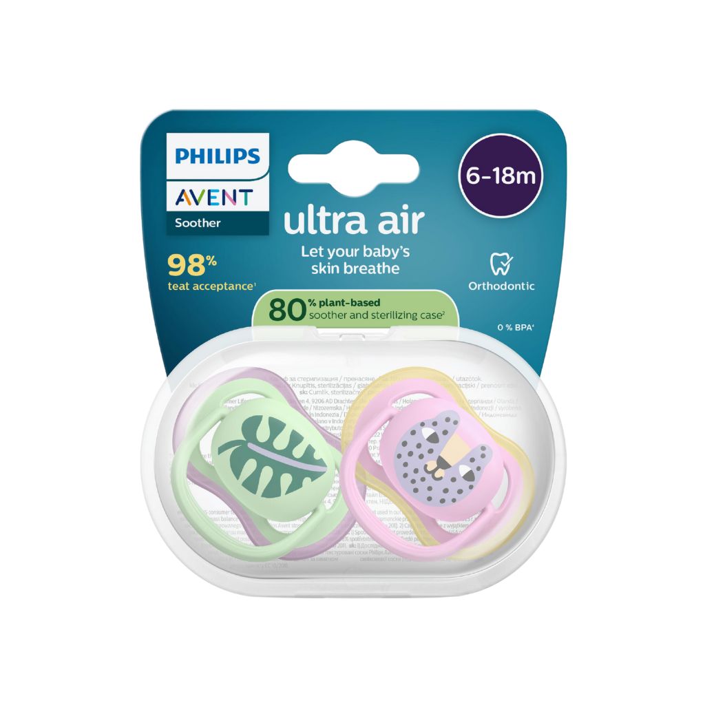 AVENT Sucette 6-18 mois Ultra Air rose/vert design - 2 pièces