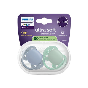 AVENT Sucette 6-18 mois Ultra Soft bleu/vert - 2 pièces