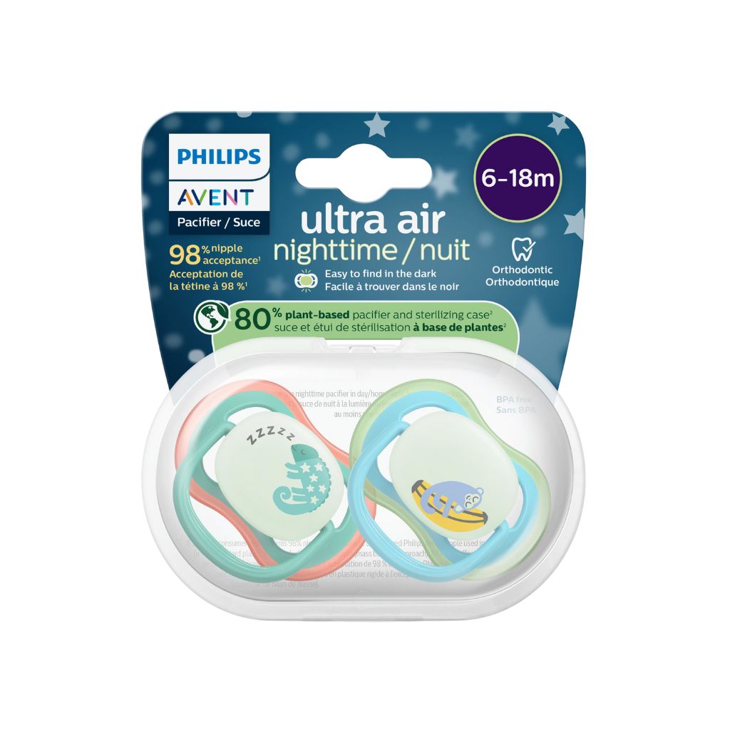 AVENT Sucette Ultra Air Nighttime Glow in the Dark 6-18 M singe/caméléon - 2 pièces