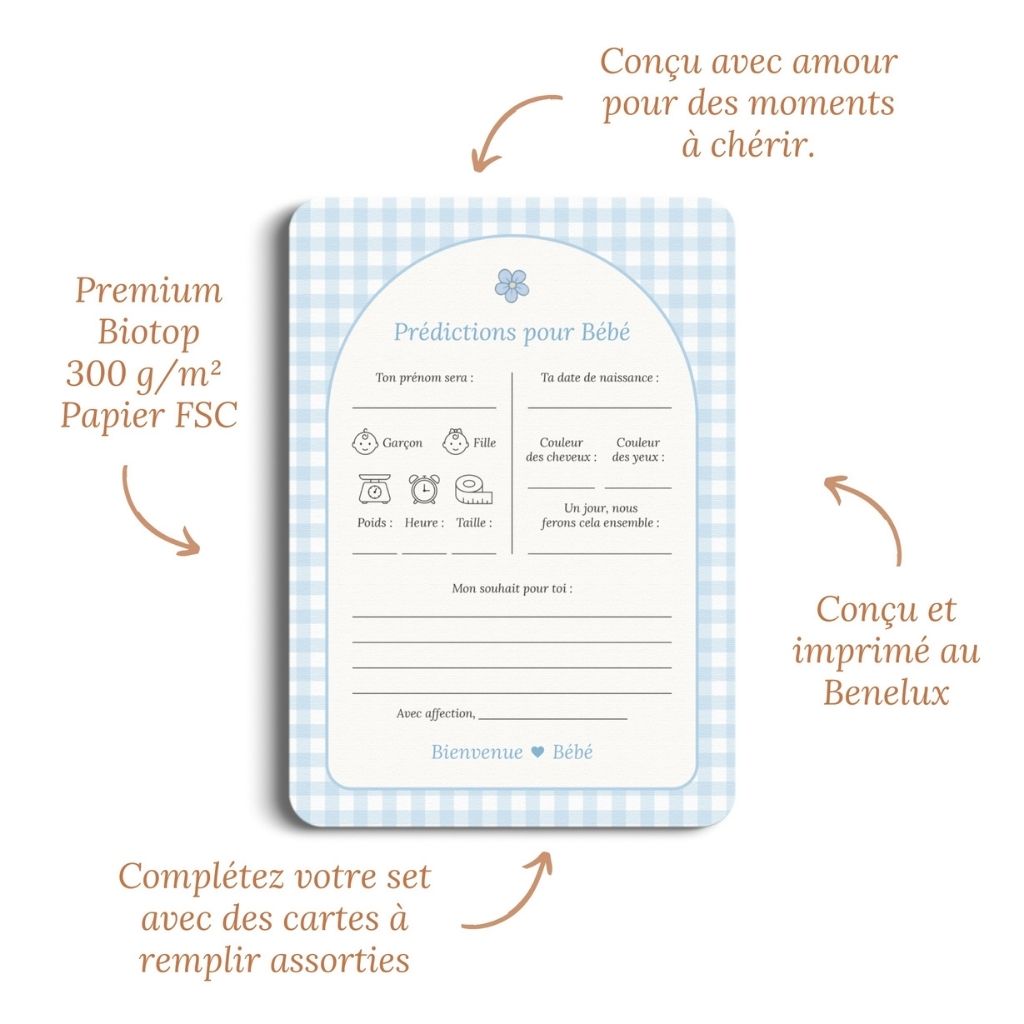 Studio Miron Cartes de prédictions pour bébé Vichy Bleu FR - 10 pièces