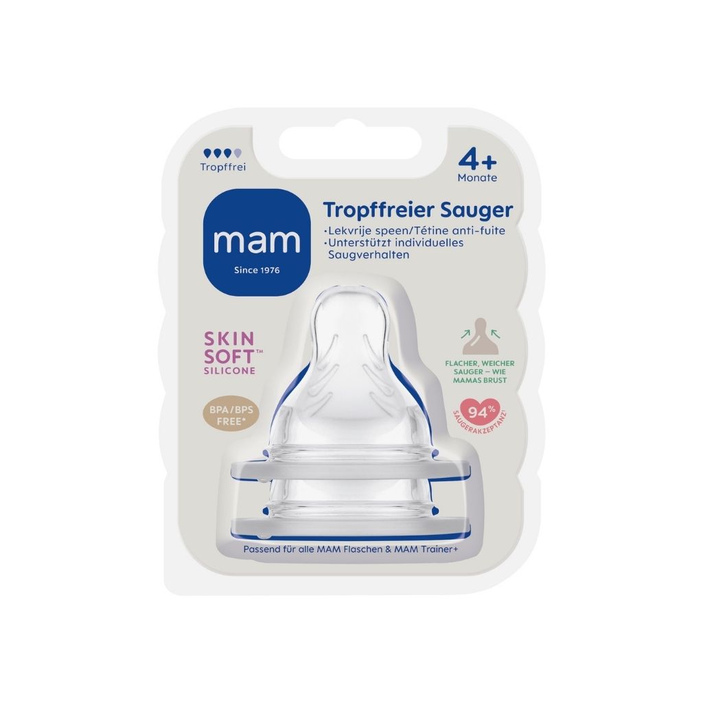 MAM Tétine + 4 mois SkinSoft Silicone taille X Teat spillfree Transparante - 2 pièces