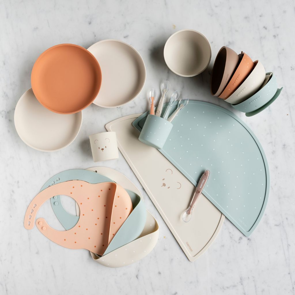 Nattou Eetset Silicoon White / Taupe - 4 Stuks